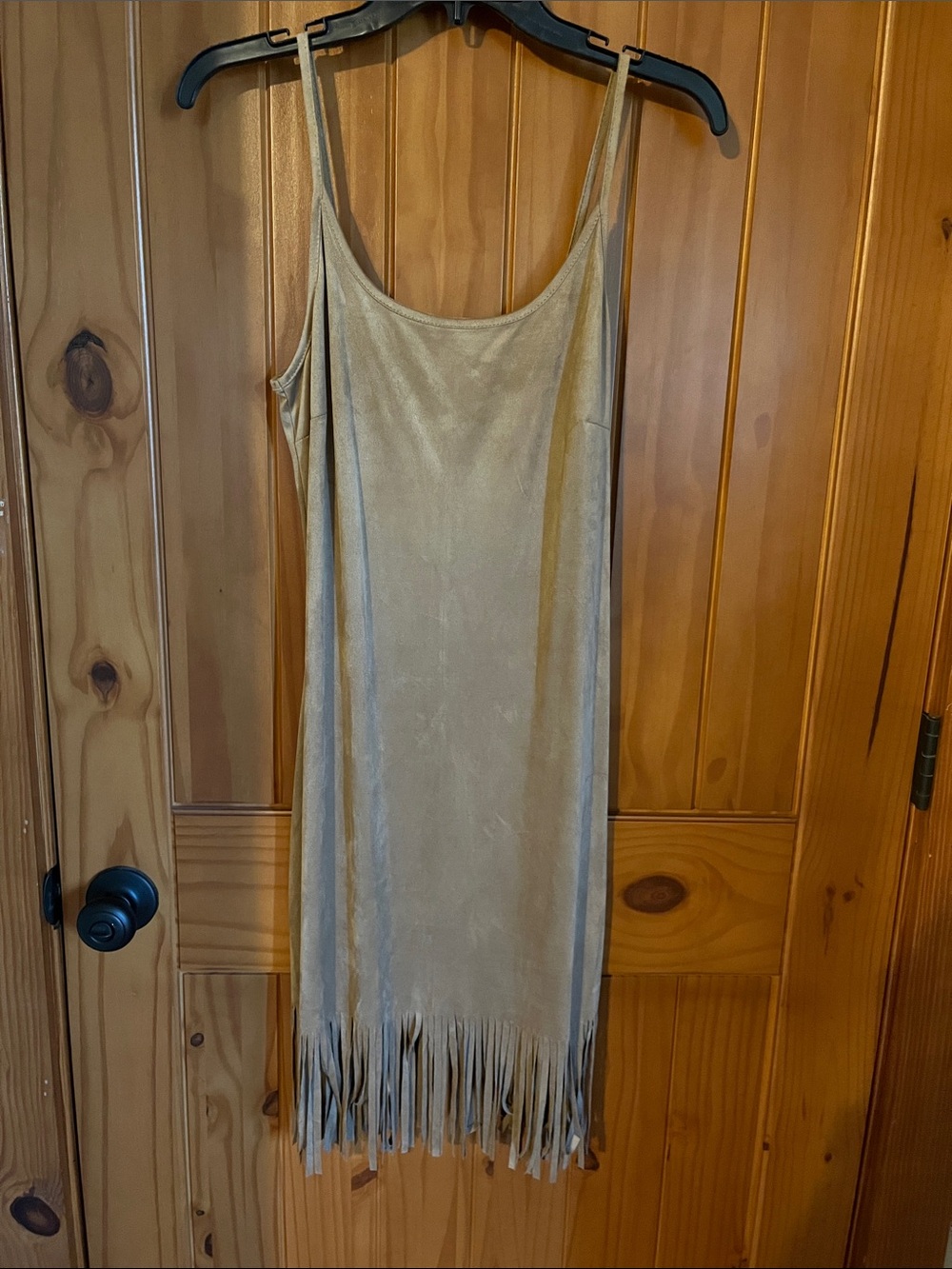 Say What? Taupe Suede-Look Fringe Slip Dress